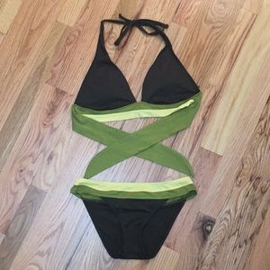 Green halter triangle bikini, purchased @ boutique